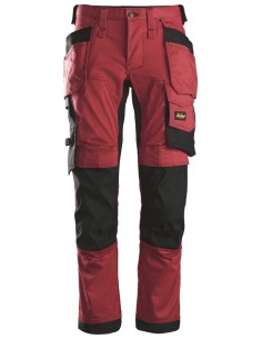 6241 Pantalones largos de trabajo elasticos AllroundWork Slim Fit con bolsillos flotantes color rojo/ negro