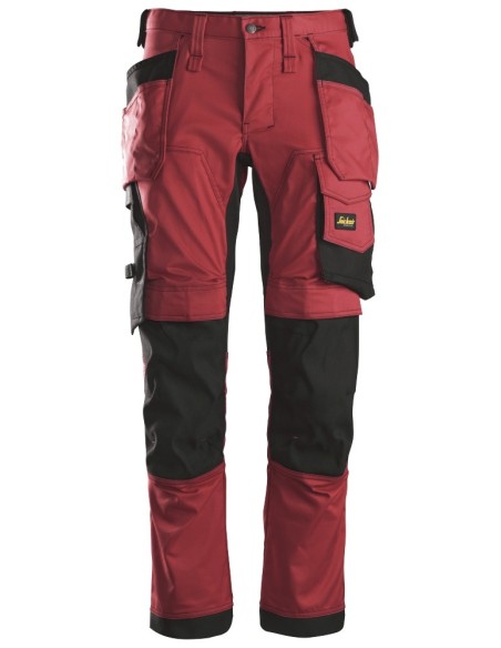 6241 Pantalones largos de trabajo elasticos AllroundWork Slim Fit con bolsillos flotantes color rojo/ negro