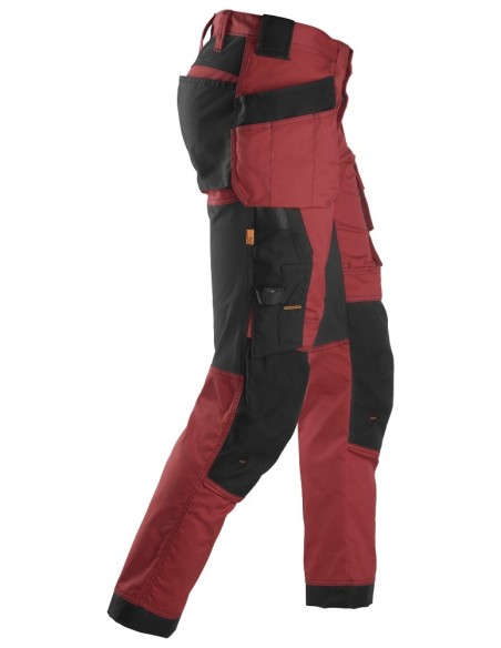 6241 Pantalones largos de trabajo elasticos AllroundWork Slim Fit con bolsillos flotantes color rojo/ negro