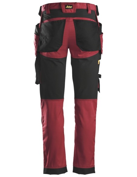 6241 Pantalones largos de trabajo elasticos AllroundWork Slim Fit con bolsillos flotantes color rojo/ negro