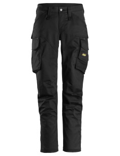 6703 Pantalones largos de trabajo elasticos para mujer sin bolsillos para rodilleras AllroundWork negro