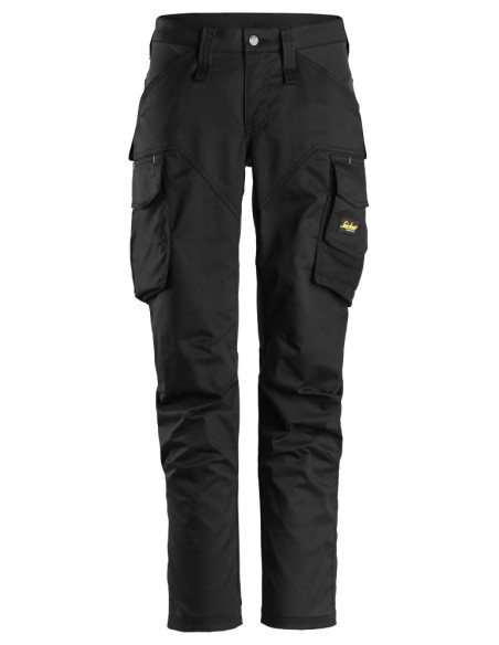 6703 Pantalones largos de trabajo elasticos para mujer sin bolsillos para rodilleras AllroundWork negro