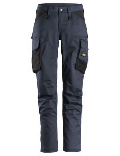 6703 Pantalones largos de trabajo elasticos para mujer sin bolsillos para rodilleras AllroundWork azul marino-negro