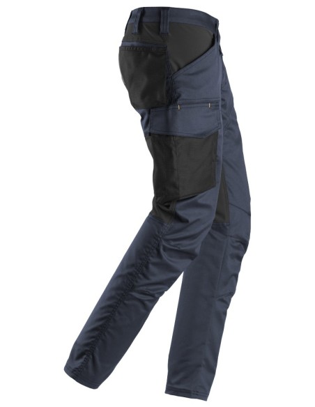 6703 Pantalones largos de trabajo elasticos para mujer sin bolsillos para rodilleras AllroundWork azul marino-negro