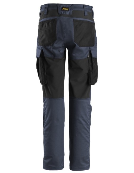 6703 Pantalones largos de trabajo elasticos para mujer sin bolsillos para rodilleras AllroundWork azul marino-negro