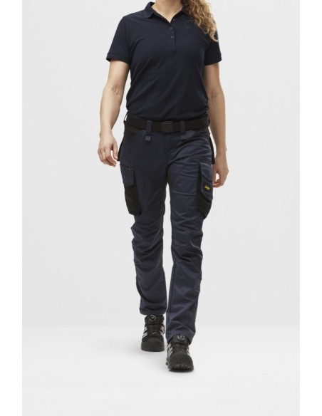 6703 Pantalones largos de trabajo elasticos para mujer sin bolsillos para rodilleras AllroundWork azul marino-negro