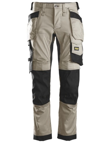 6241 Pantalones largos de trabajo elasticos AllroundWork Slim Fit con bolsillos flotantes color beige/ negro