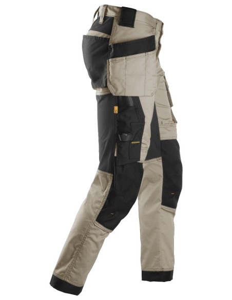 6241 Pantalones largos de trabajo elasticos AllroundWork Slim Fit con bolsillos flotantes color beige/ negro