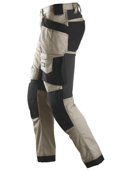6241 Pantalones largos de trabajo elasticos AllroundWork Slim Fit con bolsillos flotantes color beige/ negro