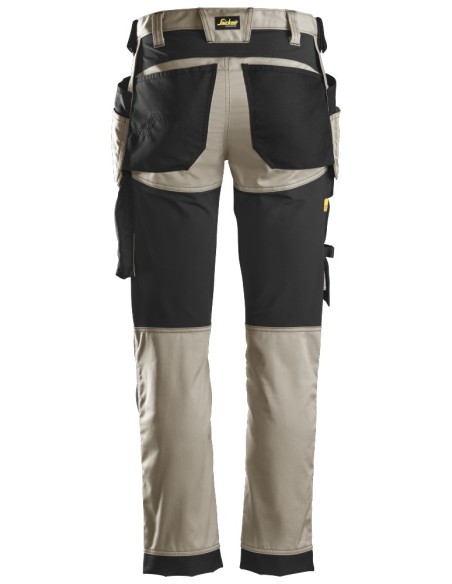 6241 Pantalones largos de trabajo elasticos AllroundWork Slim Fit con bolsillos flotantes color beige/ negro