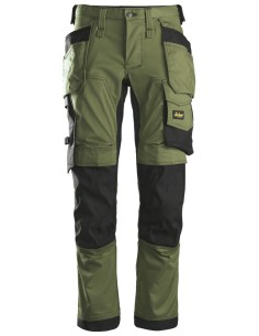 6241 Pantalones largos de trabajo elasticos AllroundWork Slim Fit con bolsillos flotantes color verde khaki/ negro