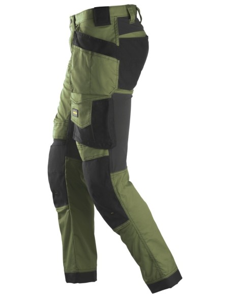 6241 Pantalones largos de trabajo elasticos AllroundWork Slim Fit con bolsillos flotantes color verde khaki/ negro