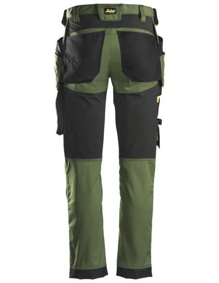 6241 Pantalones largos de trabajo elasticos AllroundWork Slim Fit con bolsillos flotantes color verde khaki/ negro
