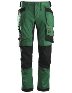 6241 Pantalones largos de trabajo elasticos AllroundWork Slim Fit con bolsillos flotantes color verde forestal/ negro
