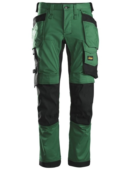 6241 Pantalones largos de trabajo elasticos AllroundWork Slim Fit con bolsillos flotantes color verde forestal/ negro