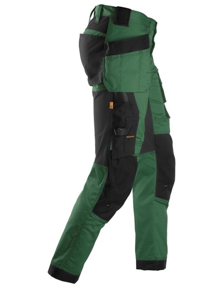 6241 Pantalones largos de trabajo elasticos AllroundWork Slim Fit con bolsillos flotantes color verde forestal/ negro