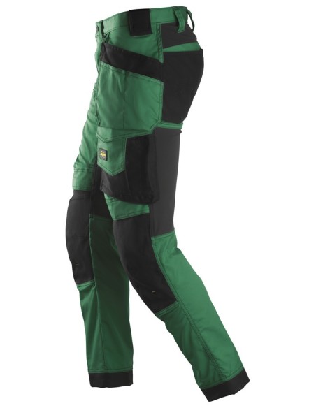 6241 Pantalones largos de trabajo elasticos AllroundWork Slim Fit con bolsillos flotantes color verde forestal/ negro
