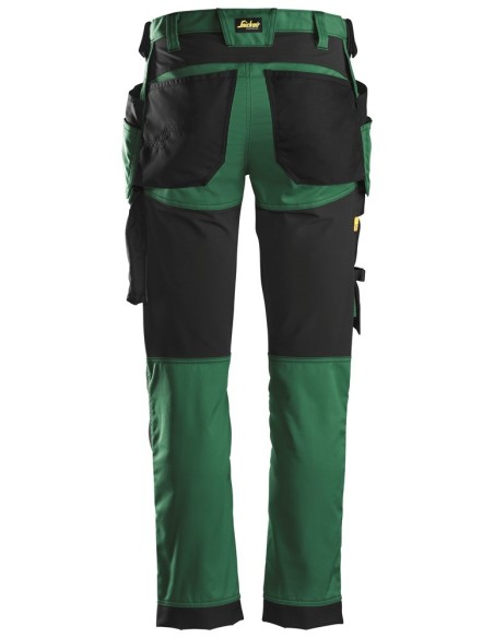 6241 Pantalones largos de trabajo elasticos AllroundWork Slim Fit con bolsillos flotantes color verde forestal/ negro