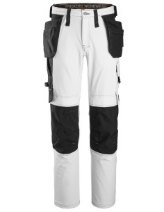 6271 Pantalones largos de trabajo elasticos AllroundWork con bolsillos flotantes color blanco/ negro