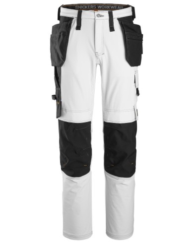 6271 Pantalones largos de trabajo elasticos AllroundWork con bolsillos flotantes color blanco/ negro