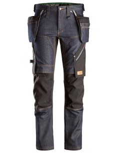 6955 Pantalones largos de trabajo FlexiWork en tejido vaquero con bolsillos flotantes