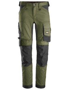 6341 Pantalones largos de trabajo elasticos AllroundWork Slim Fit color verde khaki/ negro