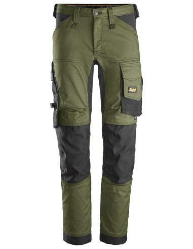 6341 Pantalones largos de trabajo elasticos AllroundWork Slim Fit color verde khaki/ negro