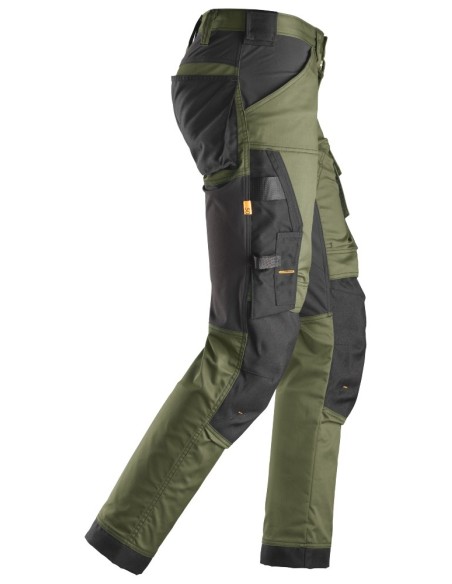 6341 Pantalones largos de trabajo elasticos AllroundWork Slim Fit color verde khaki/ negro