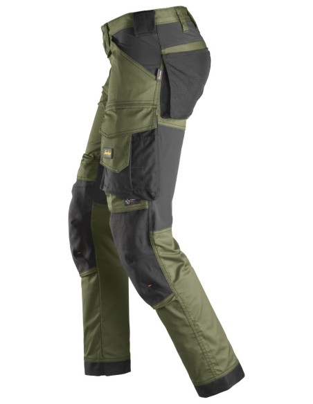 6341 Pantalones largos de trabajo elasticos AllroundWork Slim Fit color verde khaki/ negro
