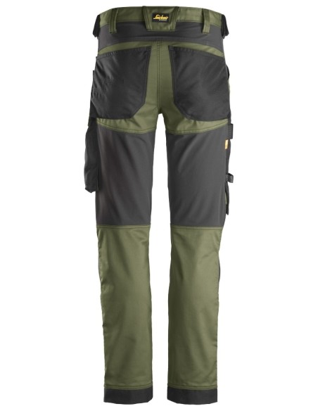 6341 Pantalones largos de trabajo elasticos AllroundWork Slim Fit color verde khaki/ negro