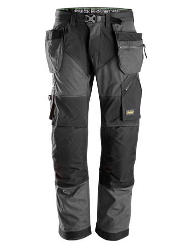 6902 Pantalones largos de trabajo FlexiWork bolsillos flotantes gris acero/ negro
