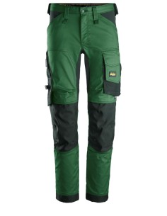 6341 Pantalones largos de trabajo elasticos AllroundWork Slim Fit color verde forestal/ negro