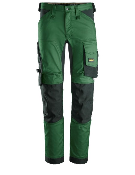 6341 Pantalones largos de trabajo elasticos AllroundWork Slim Fit color verde forestal/ negro