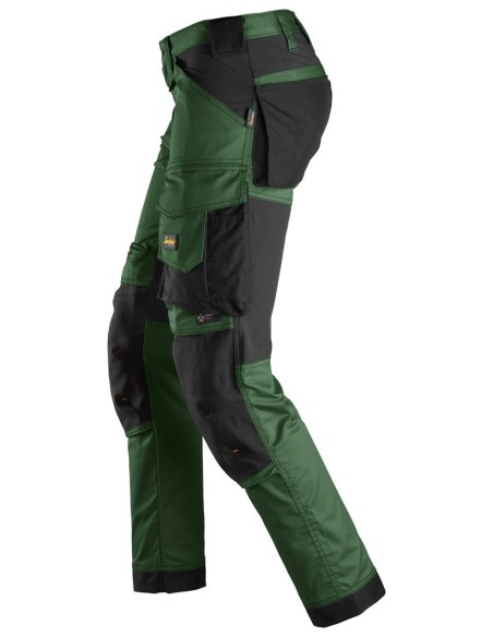 6341 Pantalones largos de trabajo elasticos AllroundWork Slim Fit color verde forestal/ negro