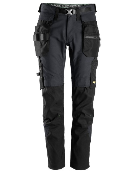 6972 Pantalones largos de trabajo FlexiWork con bolsillos flotantes desmontables gris acero-negro