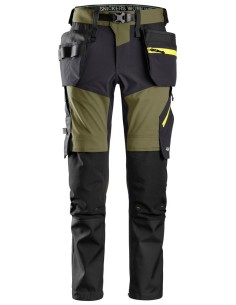 6940 Pantalones largos de trabajo elasticos FlexiWork Softshell Slim Fit bolsillos flotantes verde khaki/ gris acero