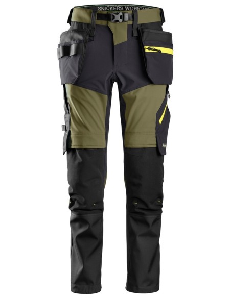 6940 Pantalones largos de trabajo elasticos FlexiWork Softshell Slim Fit bolsillos flotantes verde khaki/ gris acero