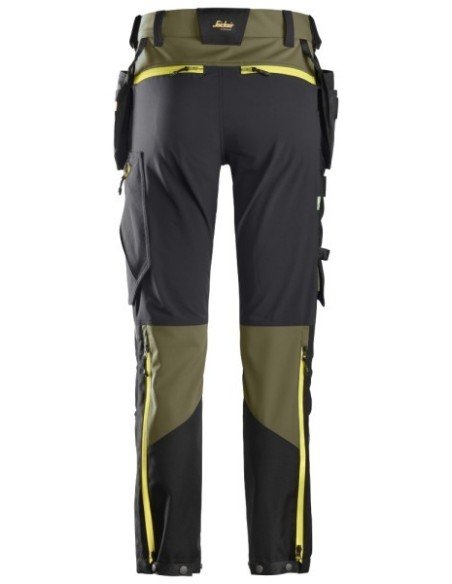 6940 Pantalones largos de trabajo elasticos FlexiWork Softshell Slim Fit bolsillos flotantes verde khaki/ gris acero