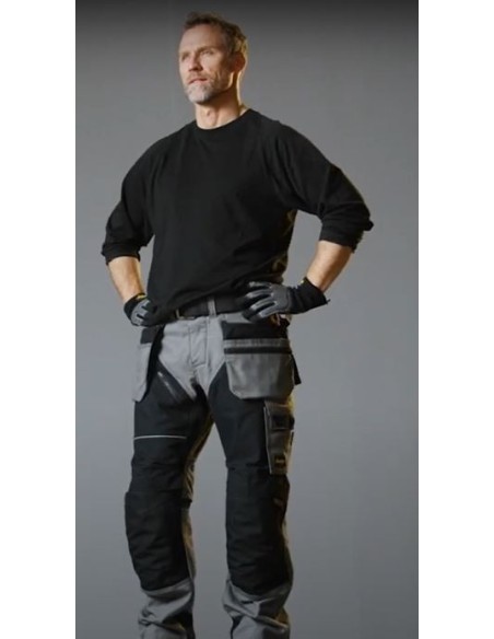6214 Pantalones largos de trabajo con bolsillos flotantes Canvas+ RuffWork gris acero-negro