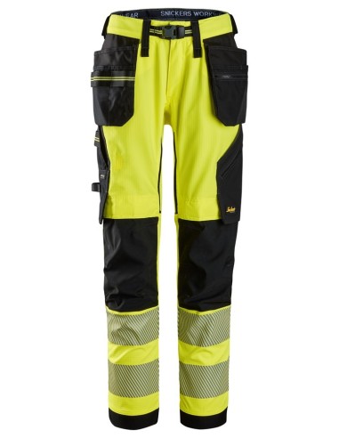6943 Pantalones largos de trabajo elasticos de alta visibilidad clase 2 con bolsillos flotantes amarillo/ negro
