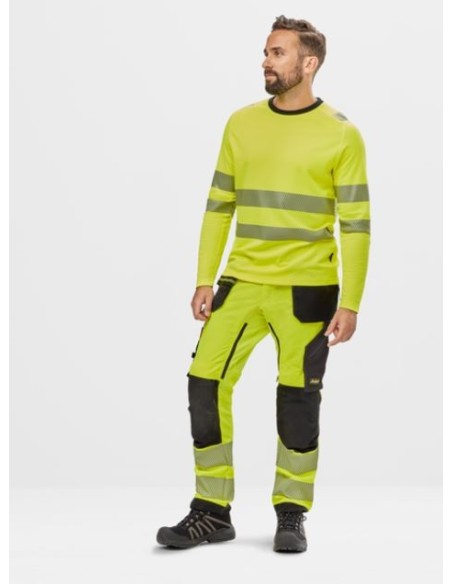 6943 Pantalones largos de trabajo elasticos de alta visibilidad clase 2 con bolsillos flotantes amarillo/ negro