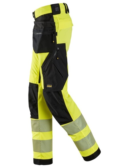 6943 Pantalones largos de trabajo elasticos de alta visibilidad clase 2 con bolsillos flotantes amarillo/ negro