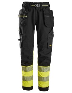 6934 Pantalones largos de trabajo elasticos de alta visibilidad clase 1 con bolsillos flotantes negro-amarillo