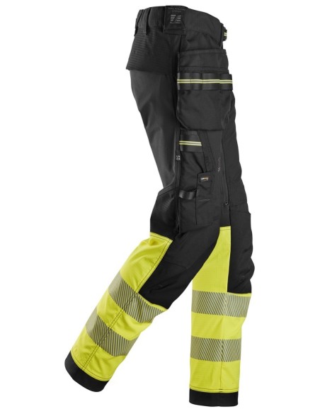 6934 Pantalones largos de trabajo elasticos de alta visibilidad clase 1 con bolsillos flotantes negro-amarillo