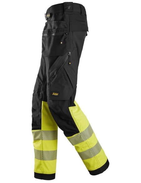6934 Pantalones largos de trabajo elasticos de alta visibilidad clase 1 con bolsillos flotantes negro-amarillo
