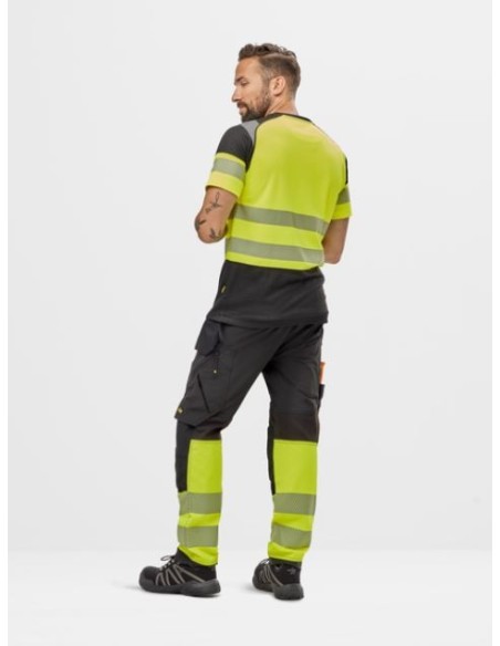 6934 Pantalones largos de trabajo elasticos de alta visibilidad clase 1 con bolsillos flotantes negro-amarillo