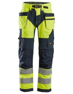 6932 Pantalones largos de trabajo de alta visibilidad clase 2 con bolsillos flotantes FlexiWork amarillo/ azul marino