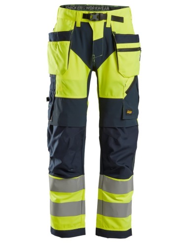 6932 Pantalones largos de trabajo de alta visibilidad clase 2 con bolsillos flotantes FlexiWork amarillo/ azul marino