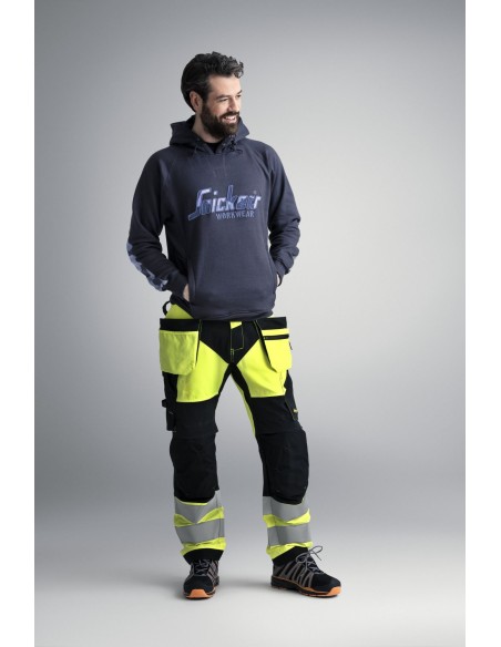 6932 Pantalones largos de trabajo de alta visibilidad clase 2 con bolsillos flotantes FlexiWork amarillo/ azul marino