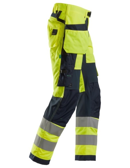 6932 Pantalones largos de trabajo de alta visibilidad clase 2 con bolsillos flotantes FlexiWork amarillo/ azul marino